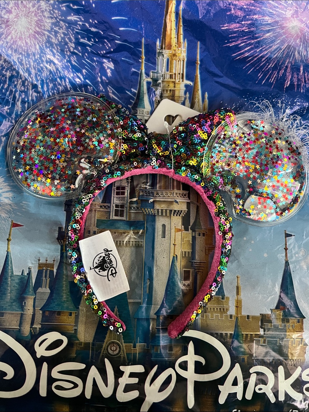 Disney Parks Pink Sequin Star Confetti Ears Headband